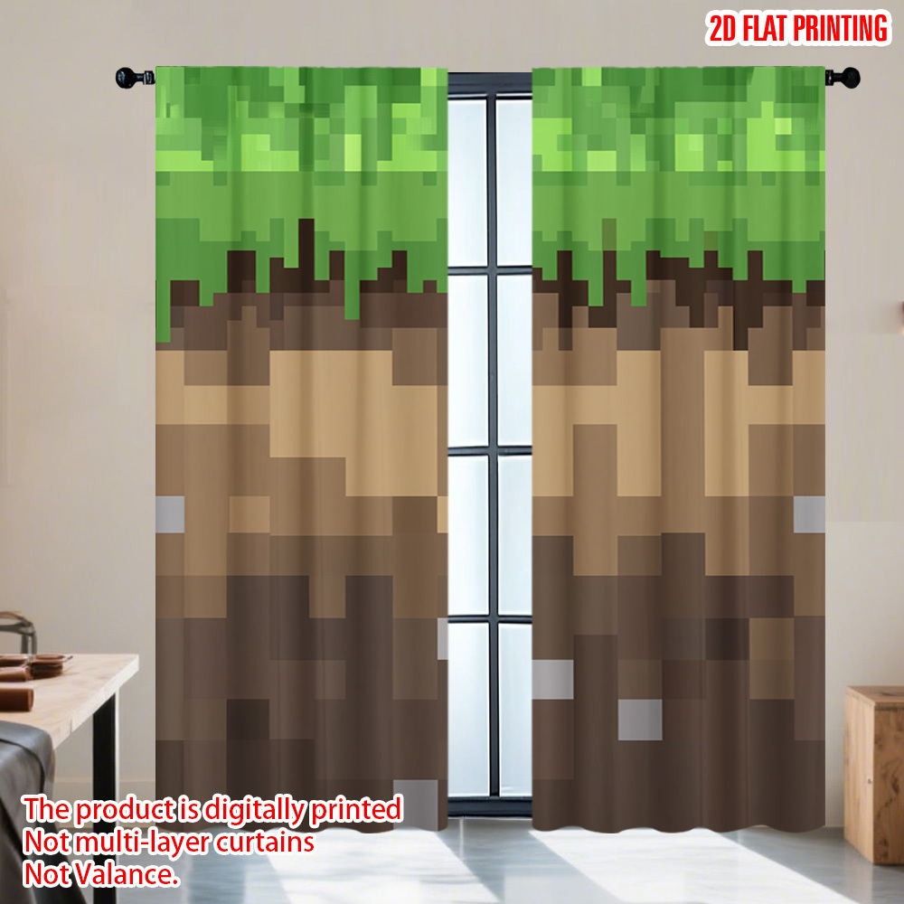 Home Decor Youtube Videos - 2개 픽셀 어스 블록 커튼, 레트로
