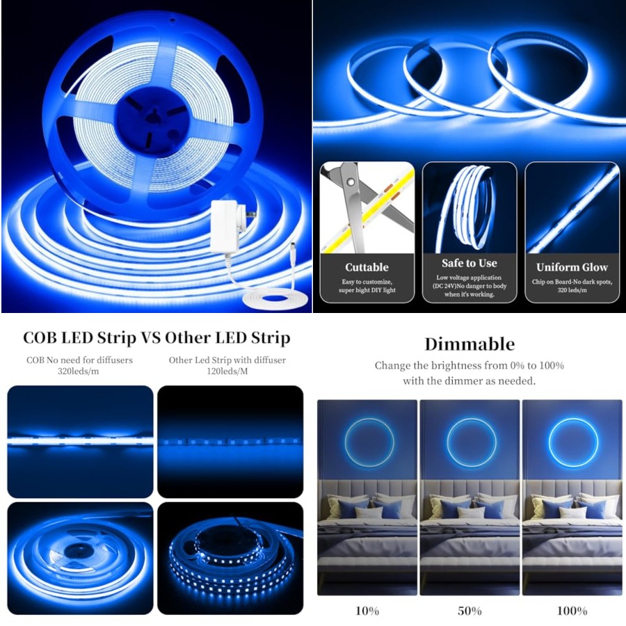 Led Strip Lights - 32.8피트/10M COB LED 라이트 스트립, DC24V