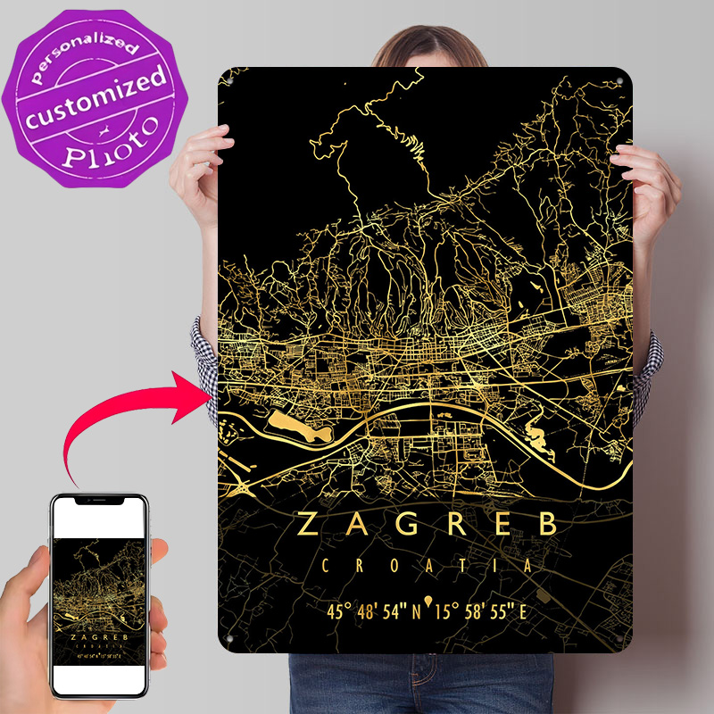 Home Decor Zagreb - 자그레브 지도 크로아티아 3D 질감 프린트
