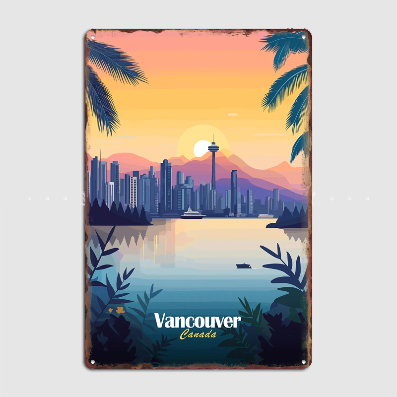Home Decor Vancouver - 밴쿠버 스카이라인 일몰 여행 풍경 포스터
