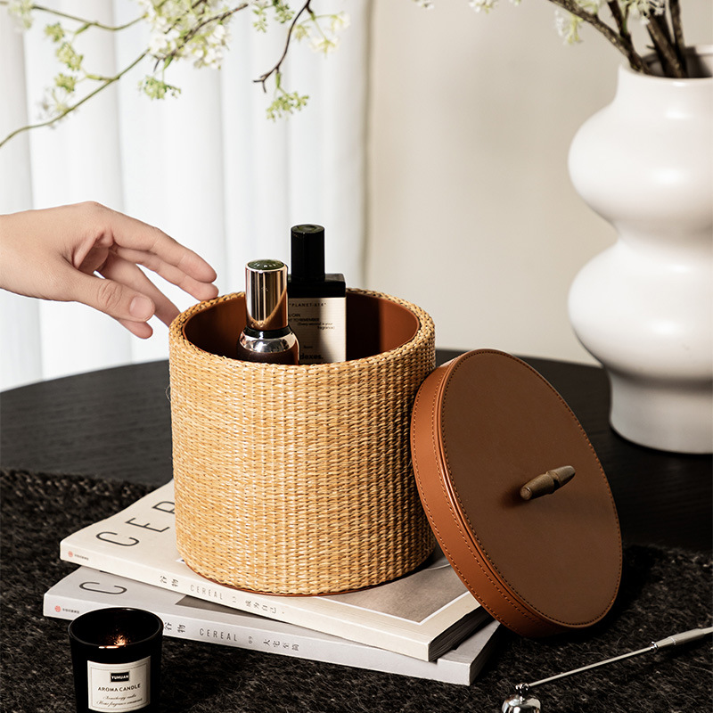 Home Decor Rattan - 레트로 라탄 수납함 홈 거실 데스크탑