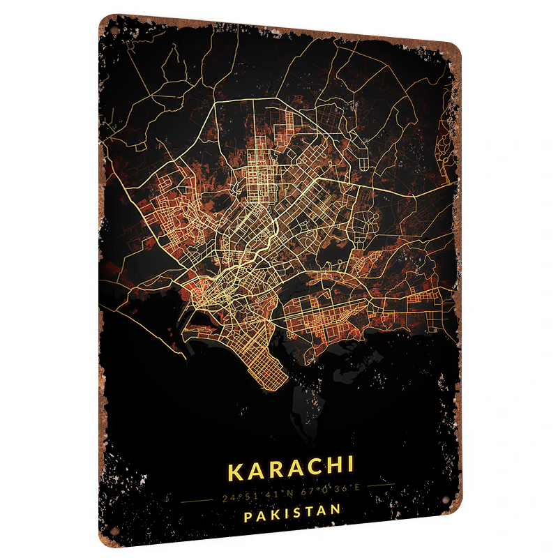 Home Decor Karachi - 카라치 파키스탄 도시 지도 금속 벽