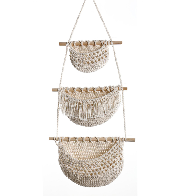 손으로 짠 면 로프 3단 수납 선반, 벽에 설치 및 문 - Woven Wall Basket 리뷰 및 가격