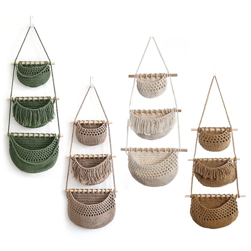 손으로 짠 면 로프 3단 수납 선반, 벽에 설치 및 문 - Woven Wall Basket 리뷰 및 가격