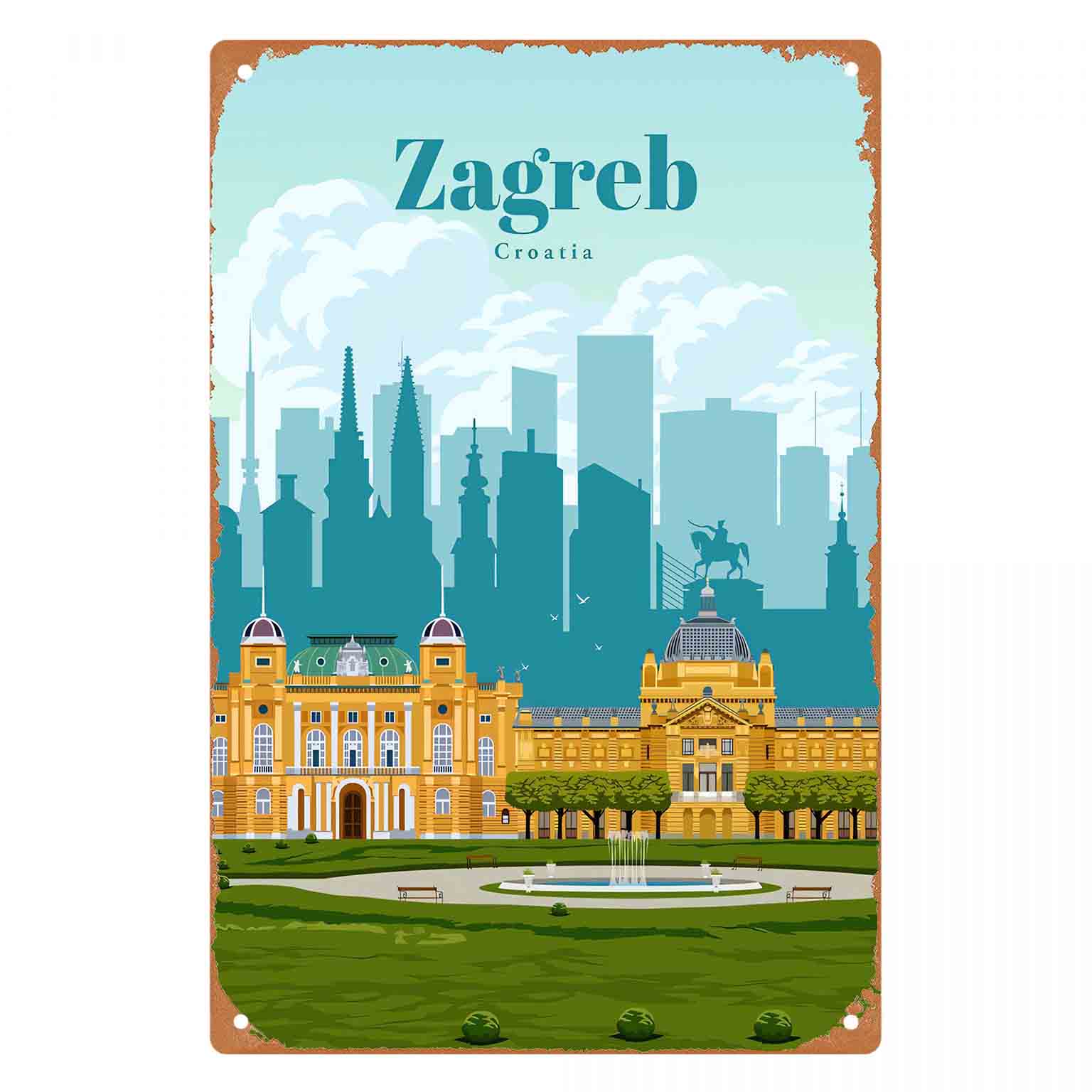 2D 플랫 1개 자그레브 크로아티아 도시 풍경 금속 벽 - Home Decor Zagreb 리뷰 및 가격