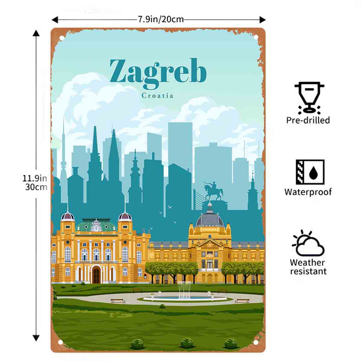 2D 플랫 1개 자그레브 크로아티아 도시 풍경 금속 벽 - Home Decor Zagreb 리뷰 및 가격
