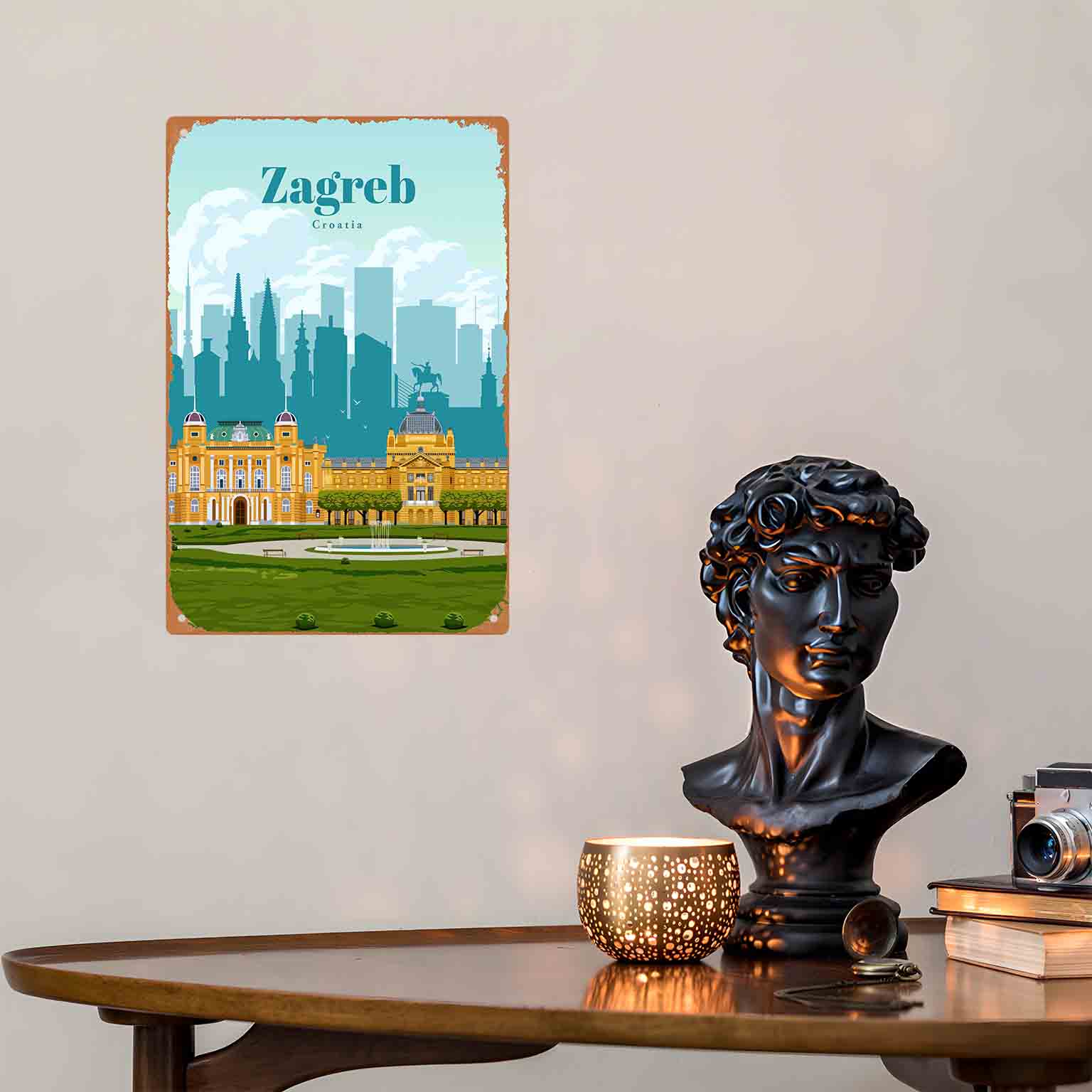 2D 플랫 1개 자그레브 크로아티아 도시 풍경 금속 벽 - Home Decor Zagreb 리뷰 및 가격