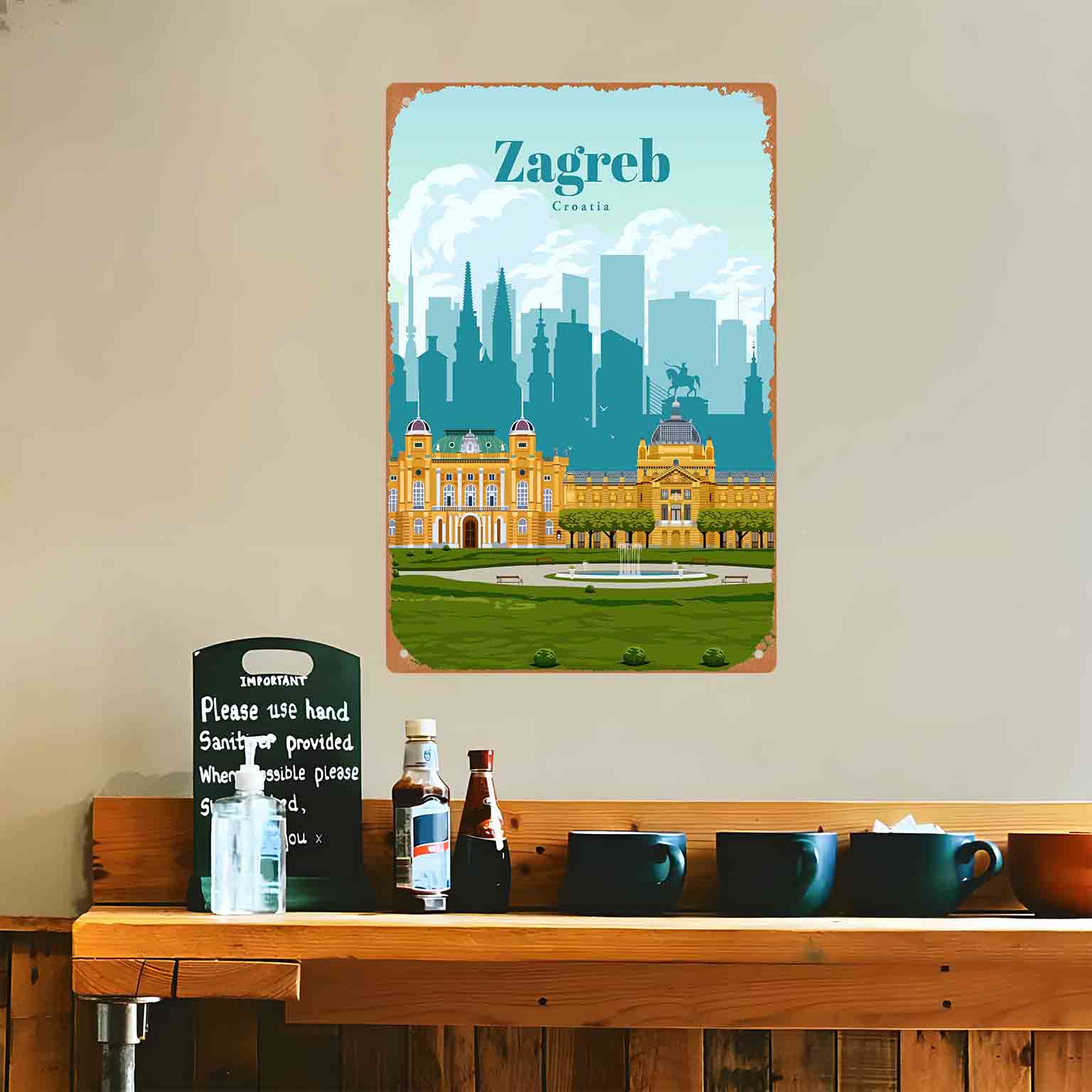 2D 플랫 1개 자그레브 크로아티아 도시 풍경 금속 벽 - Home Decor Zagreb 리뷰 및 가격