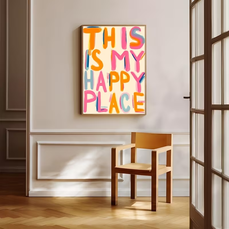 현대적인 '이곳은 나의 행복한 곳' 문구가 있는 벽 예 - Home Decor Nepal 리뷰 및 가격