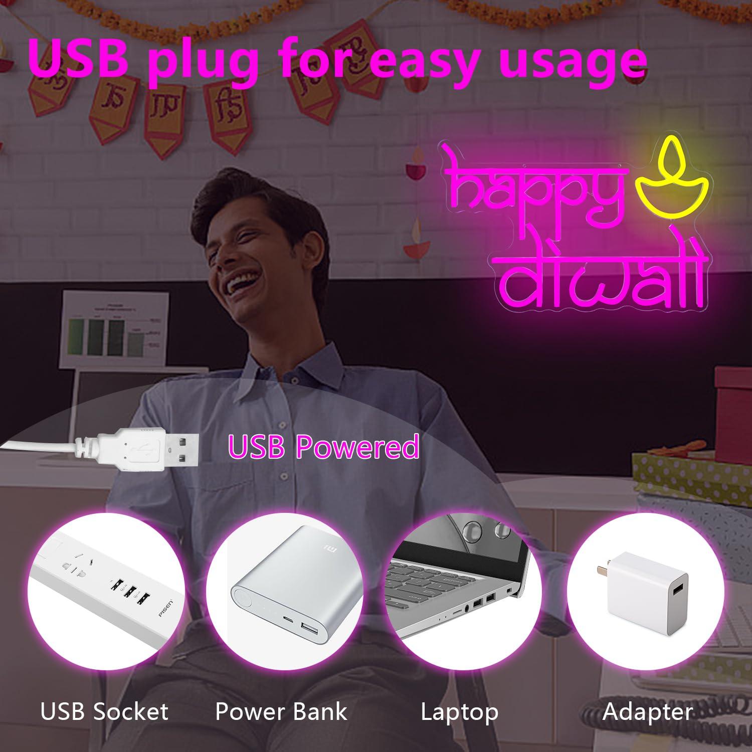 행복한 디왈리 네온사인 USB 전원 LED 디밍 가능  - Home Decor Gift 리뷰 및 가격