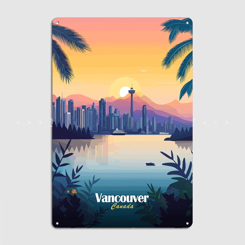 밴쿠버 스카이라인 일몰 여행 풍경 포스터 레트로 차고  - Home Decor Vancouver 리뷰 및 가격