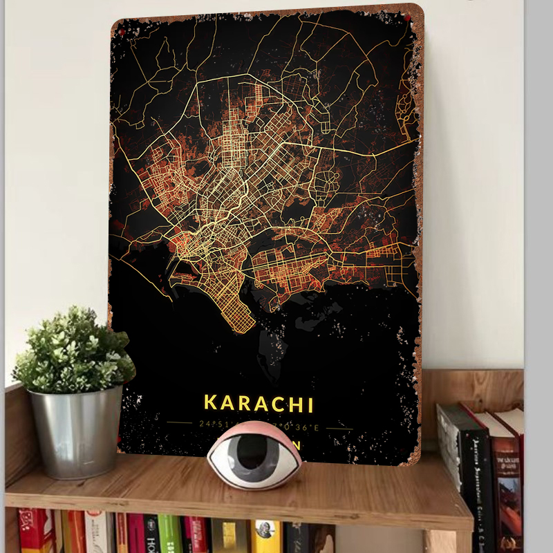 카라치 파키스탄 도시 지도 금속 벽 예술 장식용 철제  - Home Decor Karachi 리뷰 및 가격