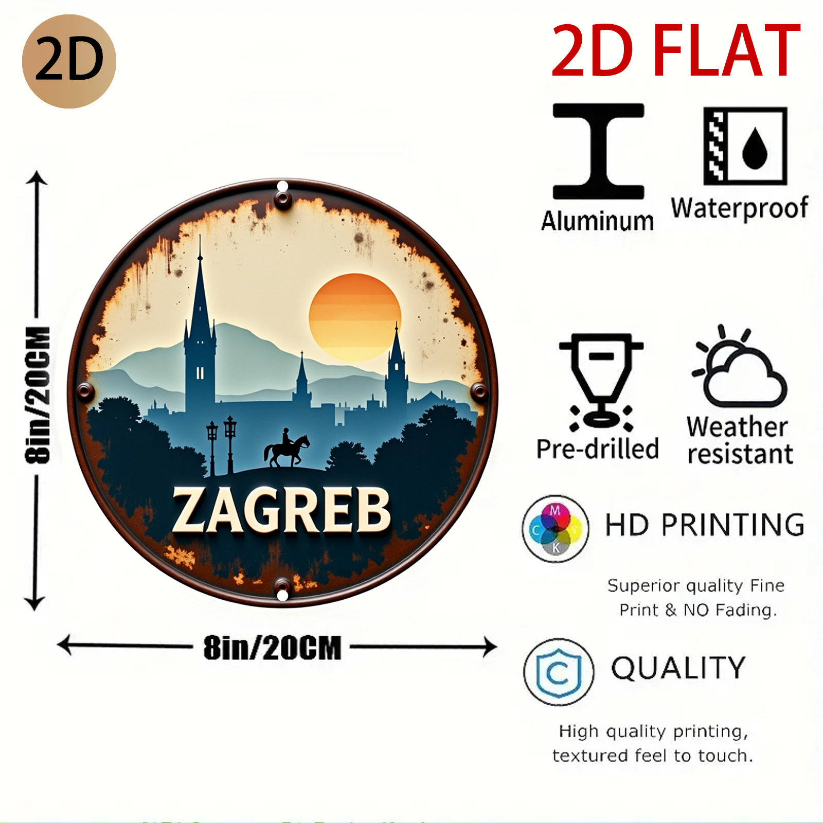 2D 플랫, 2D 플랫 원형 자그레브 스카이라인 디자인 - Home Decor Zagreb 리뷰 및 가격