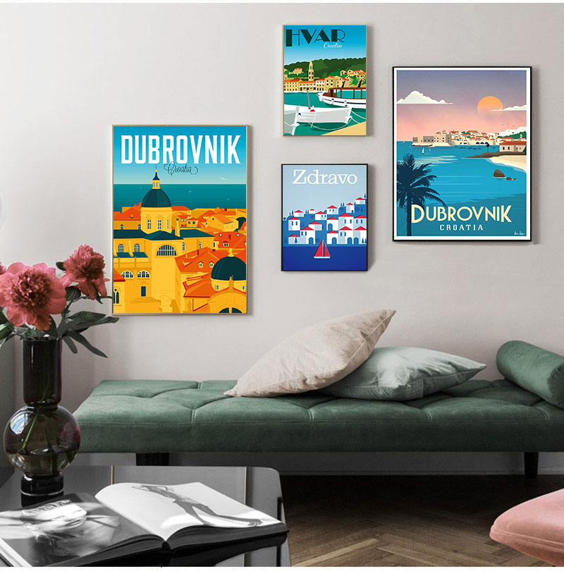 크로아티아 자그레브 두브로브니크 빈티지 여행 포스터,  - Home Decor Zagreb 리뷰 및 가격